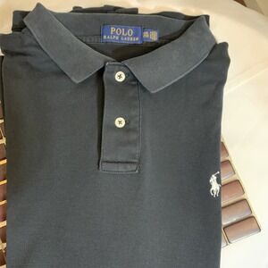 Polo Ralph Lauren Polo Shirt Mens Size 2XL Black W White Pony  SS 1/4 Button‎